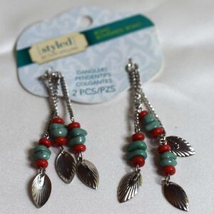 NIP Styled Crafting By Tori Spelling 3.5" Teal/Orange Chain Earring Dangles